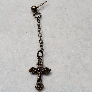 Unisex - Bronze - Long Chain Crucifix Single Earring